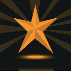 Black background and gold podium with gold glitter and star. Award ceremony or product presentation.