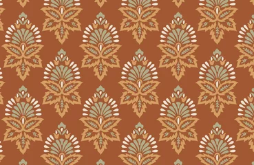 Fotobehang Digital Ajrakh seamless pattern block print floral batik vector © Silvia
