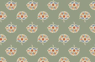 Colorful hand drawn floral seamless pattern in block print style vector