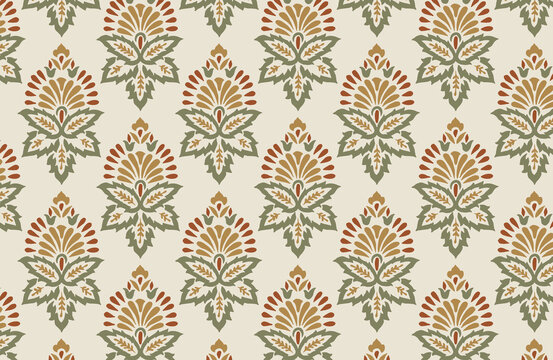 Digital Ajrakh seamless pattern block print floral batik vector