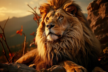 Portrait of a majestic lion, wild animal look