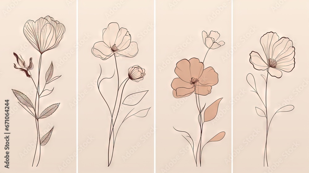 Poster four different types of flowers are shown in three different ways. generative ai