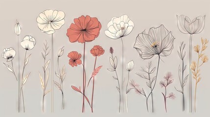  a bunch of flowers that are on a white surface with a gray background.  generative ai