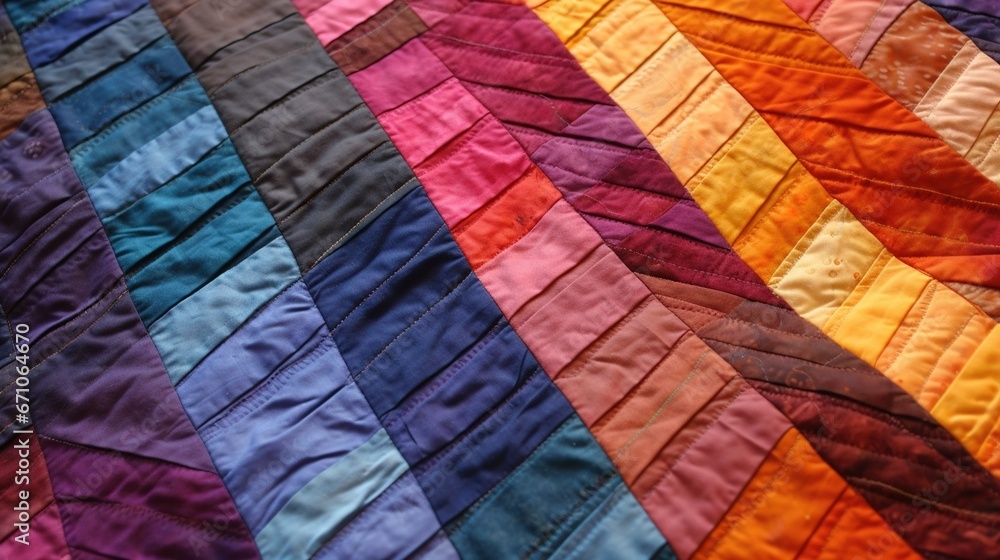 Poster a close up of a colorful quilt on a table top. generative ai
