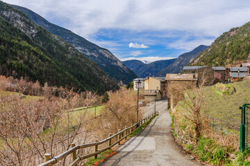 Fototapeta na wymiar Landscape panoramic view in Andorra. Famous tourist travel ski resort