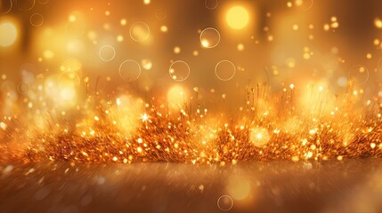  a golden background with a lot of bubbles and sparkles.  generative ai