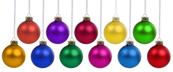 Christmas balls baubles time decoration hanging isolated on white