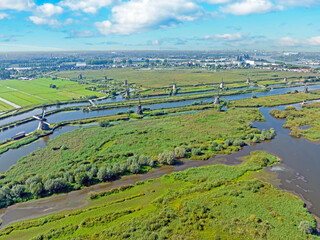 Obraz premium Aerial from windmills at Kinderdijk in the Netherlands