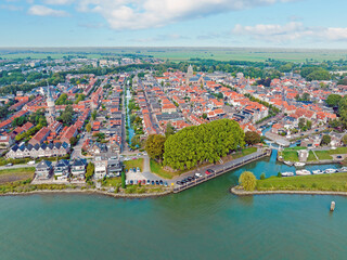 Aerial from the traditional town Schoonhoven at the river Lek in the Netherlands