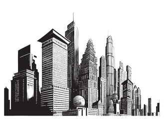 Big city silhouette sketch hand drawn in doodle style illustration