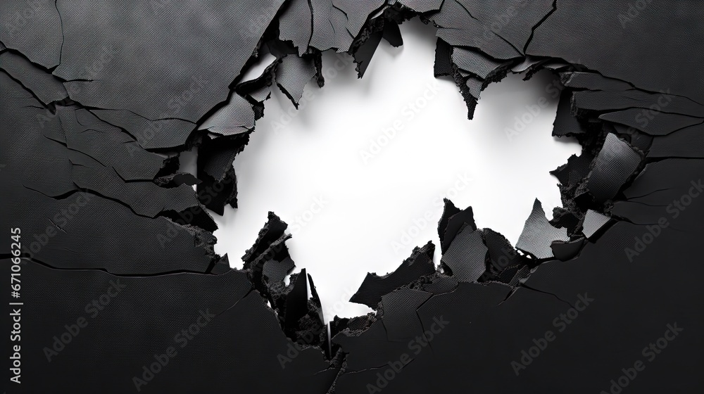 Poster a broken wall with a hole in the middle of it. generative ai