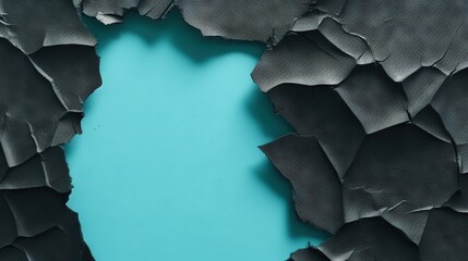  a blue background with black pieces of cloth on it and a hole in the middle.  generative ai