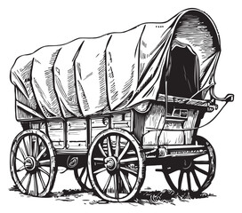 Covered wagon sketch hand drawn in doodle style illustration - obrazy, fototapety, plakaty