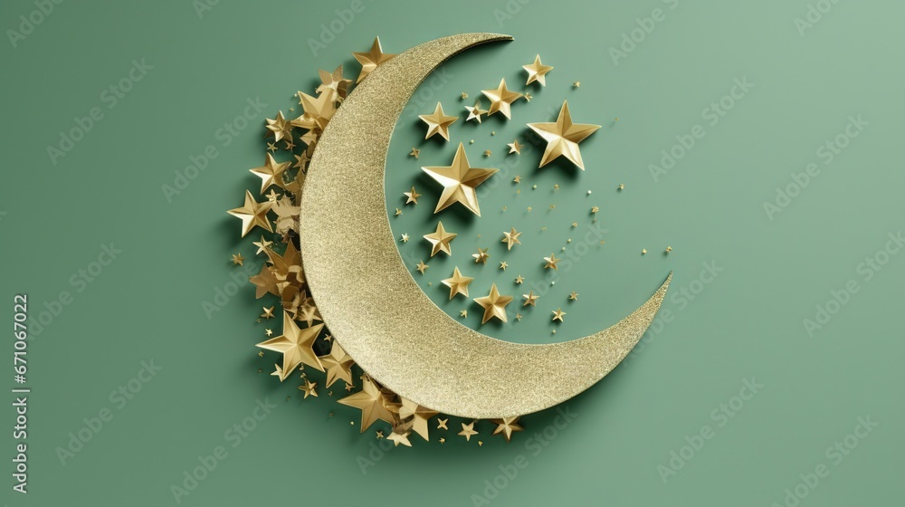 Poster a crescent with stars on it and a crescent with stars on it. generative ai
