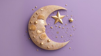  a crescent with a star and swirls in the middle of it.  generative ai