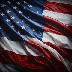 American flag waving in the wind. 