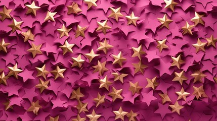  a large group of gold stars on a pink background with room for text.  generative ai