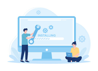 Installing computer software concept flat illustration