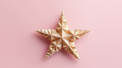  a gold origami star on a pink background with a shadow.  generative ai