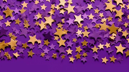 Fototapeta na wymiar a bunch of gold stars on a purple background with space for text. generative ai