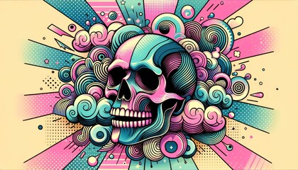 Psychedelic Skull: Vibrant Pop Art Meets Macabre with Dynamic Patterns
