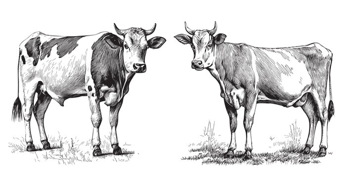 Cows two sketch hand drawn in doodle style illustration