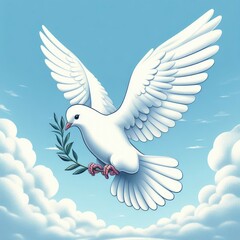 white dove flying in the sky of peace on simple background