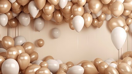  a bunch of balloons floating in the air with a beige background.  generative ai