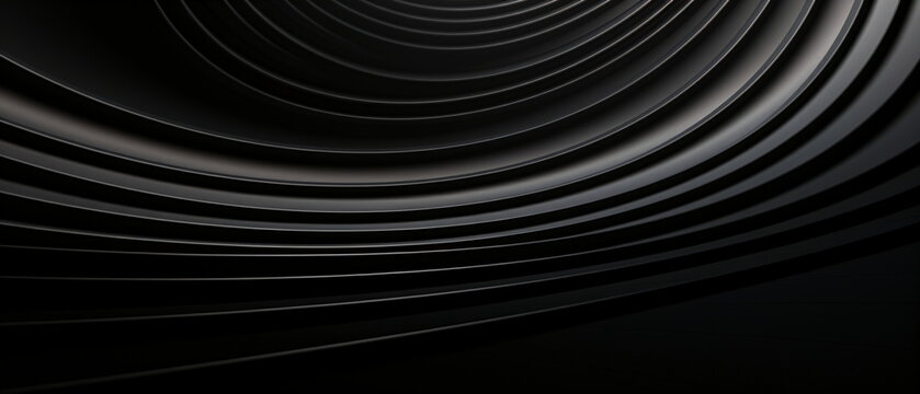 Abstract futuristic dark black background with lines design. Realistic 3d wallpaper with luxury flowing lines. Elegant backdrop for poster, website, brochure, banner, app. Generative ai