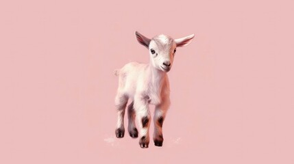  a baby goat standing on top of a pink surface in the air.  generative ai