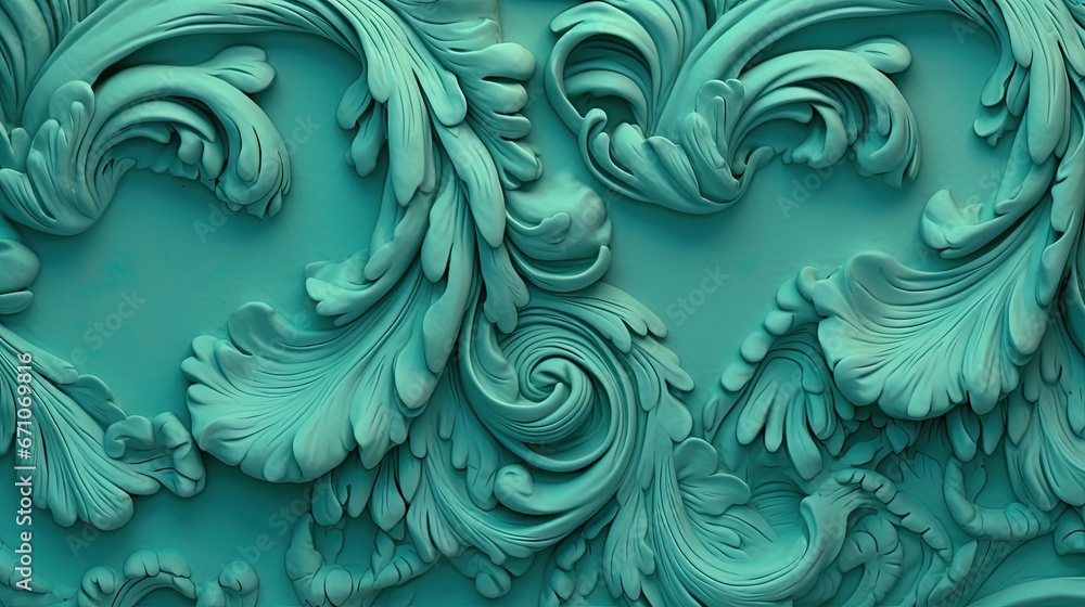 Poster a close up view of a blue wall with a pattern on it. generative ai