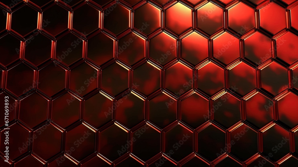 Poster a red background with hexagonal shapes and a red light. generative ai