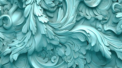  a blue background with a pattern of leaves and swirls.  generative ai - obrazy, fototapety, plakaty