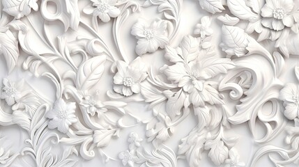  a white wall with a bunch of white flowers on it.  generative ai