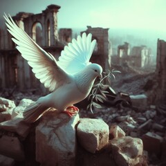 white dove flying in the sky of peace stop war background