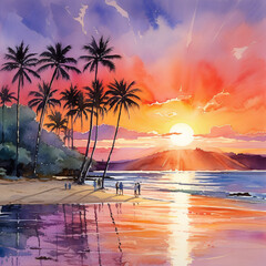 Watercolor of the beach and sunset in Hawaii, Album cover