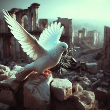 white dove flying in the sky of peace stop war background