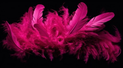  a pink feather on a black background with a black background.  generative ai