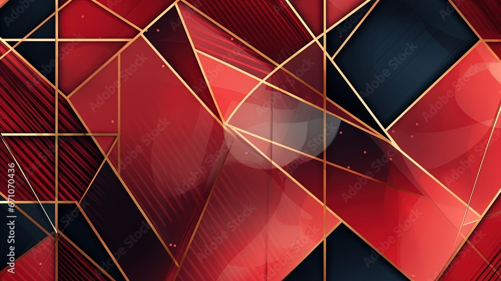 Poster a red and black abstract background with gold lines and shapes. generative ai