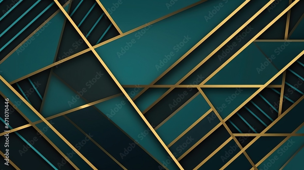 Poster an abstract background with gold lines and green and black colors. generative ai