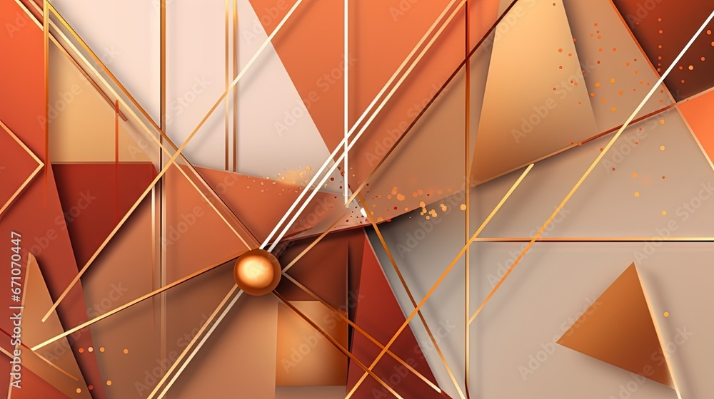 Poster an abstract geometric design with gold lines and a ball in the center. generative ai