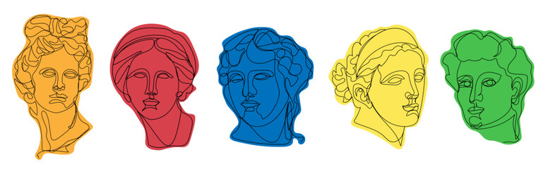 Line art Greek sculptures set