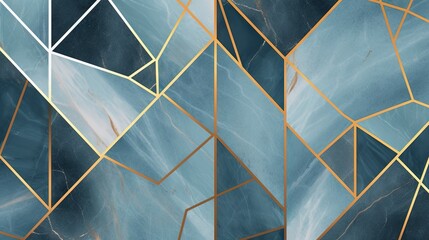  a blue and gold marble wallpaper with a geometric design.  generative ai