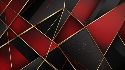  a black and red abstract background with gold lines and dots.  generative ai