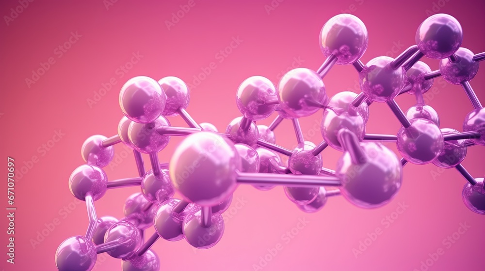 Poster a pink and white structure with many spheres and lines on it. generative ai