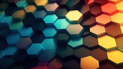  a multicolored hexagonal pattern with a black background.  generative ai