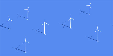 Seamless Flat Abstract Ocean With Wind Turbines Vector Illustration Background Template