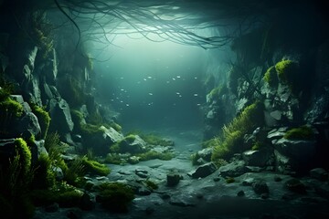 Fototapeta na wymiar scene of deep sea seaweed on rock background