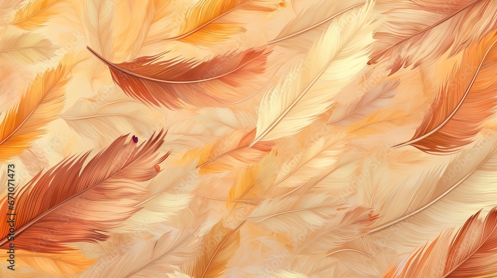 Poster a close up of a bunch of feathers on a surface. generative ai
