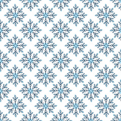 Pattern from simple outline snowflake on white background. Snowflake seamless pattern.